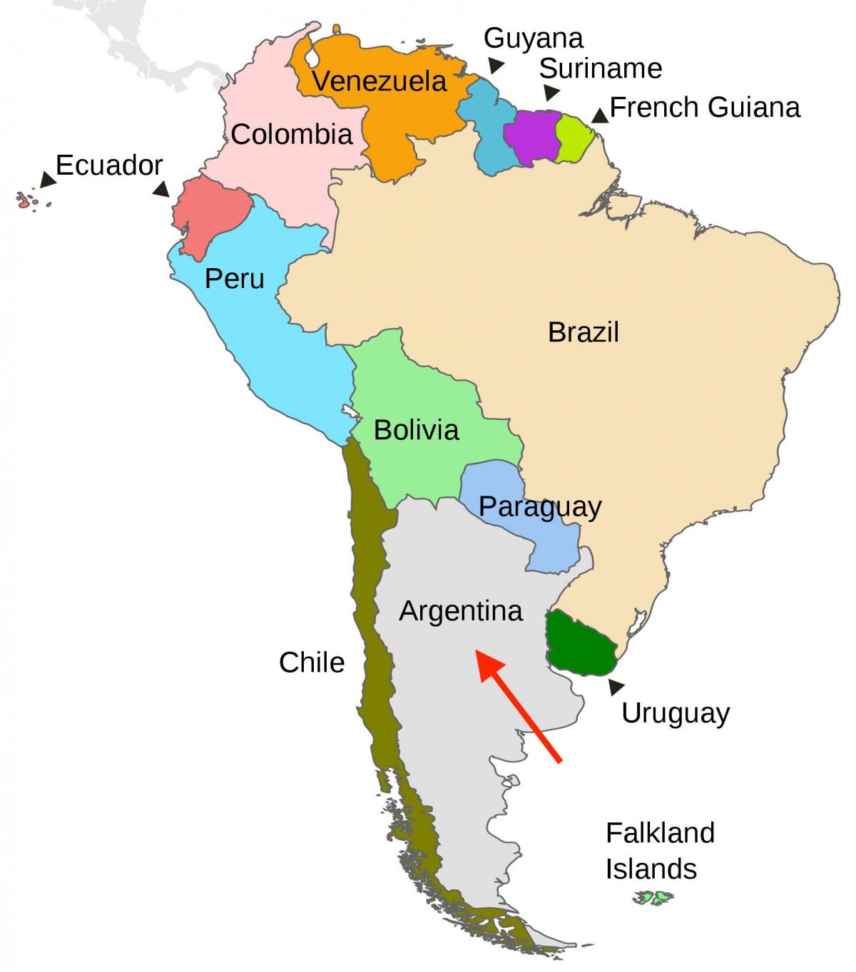 Argentina sur la carte South America